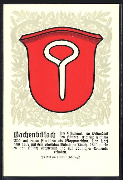 Cartoline postali: Bachenbülach, Wappen mit silbernem Kehr – Usato da Berlin venduto da bartko-reher