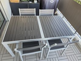Gartentisch mit 4 Stühlen dunkelgrau/hellgrau L150cm H74cm