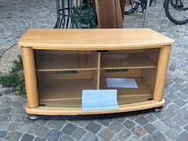 Meuble TV bois clair avec portes vitrées 3 étagères état ...