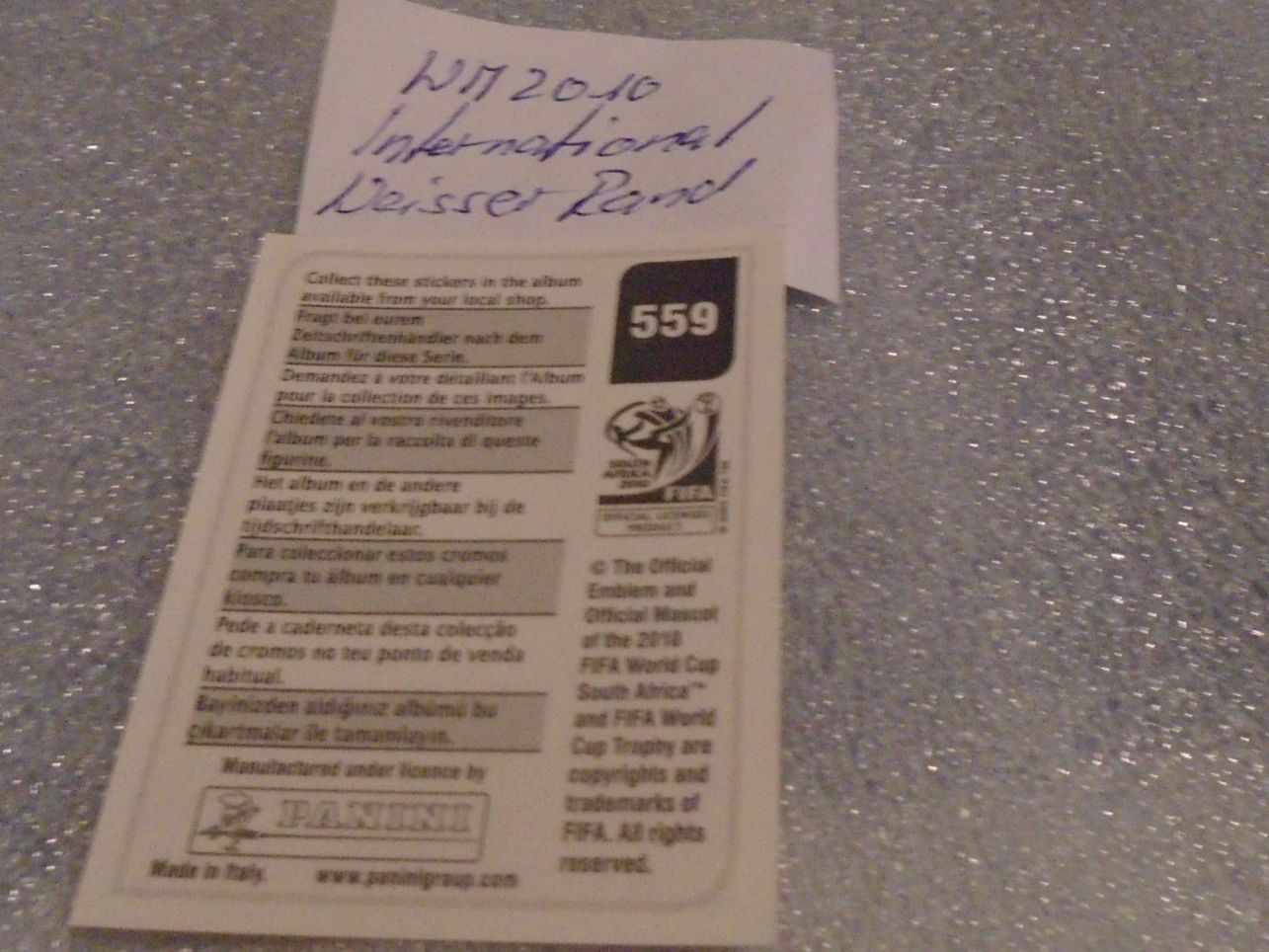 Panini Carte collezionabili: 1 Panini WM2010 Bildli Intern. Version Weisser Rand – Usato da Winterthur venduto da Beli2000 2