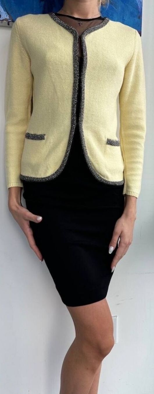 Maje Giacche: Maje Strickjacke Gelb Glitzer Perlen Gr. Nr.2 – Usato da Uster venduto da kgw78 1