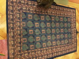 Vintage Wandteppich/Tagesdecke, blaues Ethno-Muster Top!