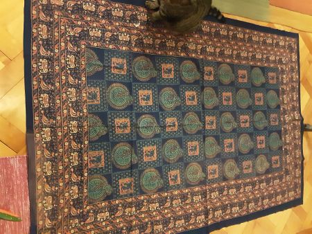 Vintage Wandteppich/Tagesdecke, blaues Ethno-Muster Top!