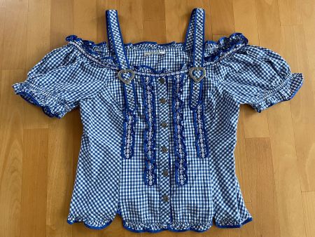 Oktoberfest fesche Trachtenbluse blau/weiss kariert Gr.44