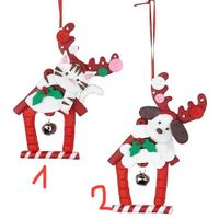 Baumschmuck Hütte mit Tier und Glöckchen 13,5cm