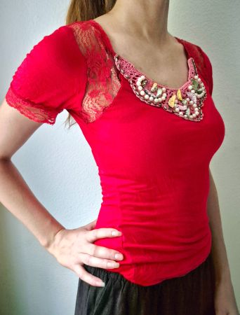 See by CHLOÉ SHIRT MUSCHELN PERLEN SPITZE top zu Rock Jeans