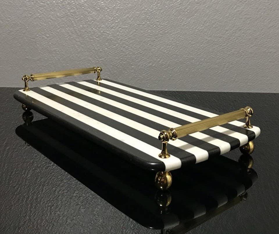 Piatti di portata: Schwarz-weiß gestreift - Marmortablett | Servierplatte – Usato da Kloten venduto da Retrofashion 4