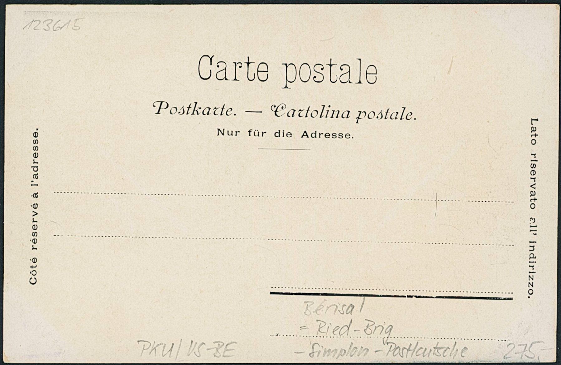 Cartoline postali: VS Bérisal - Post - Simplon Postkutsche - Ried Brig – Nuovo (secondo la descrizione) da Schindellegi venduto da leecollect 1