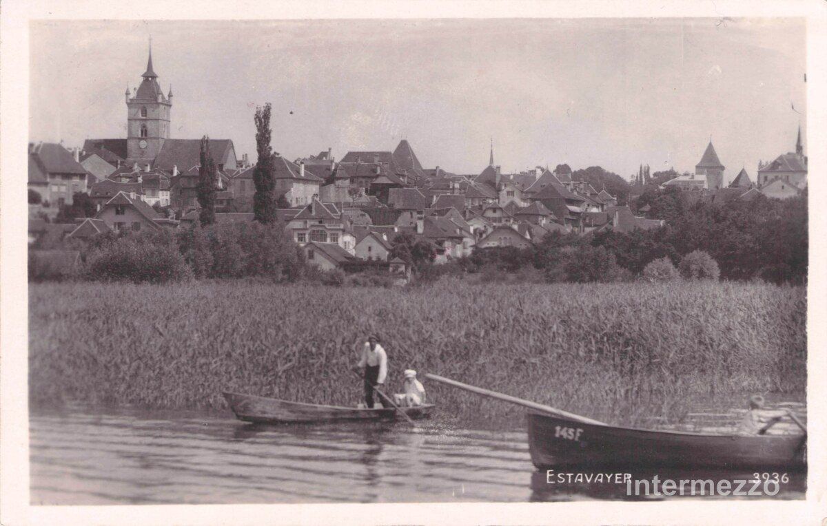Cartoline postali: Estavayer FR // 1930 Boot Menschen // Sommer – Usato da Basel venduto da intermezzo12