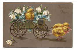 Ostern - Joyeuses Pâques - Küken - Blumen - Präge-Litho 1908