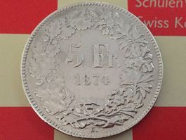 5 Franken 1874B. ss+ mit Randfehler!