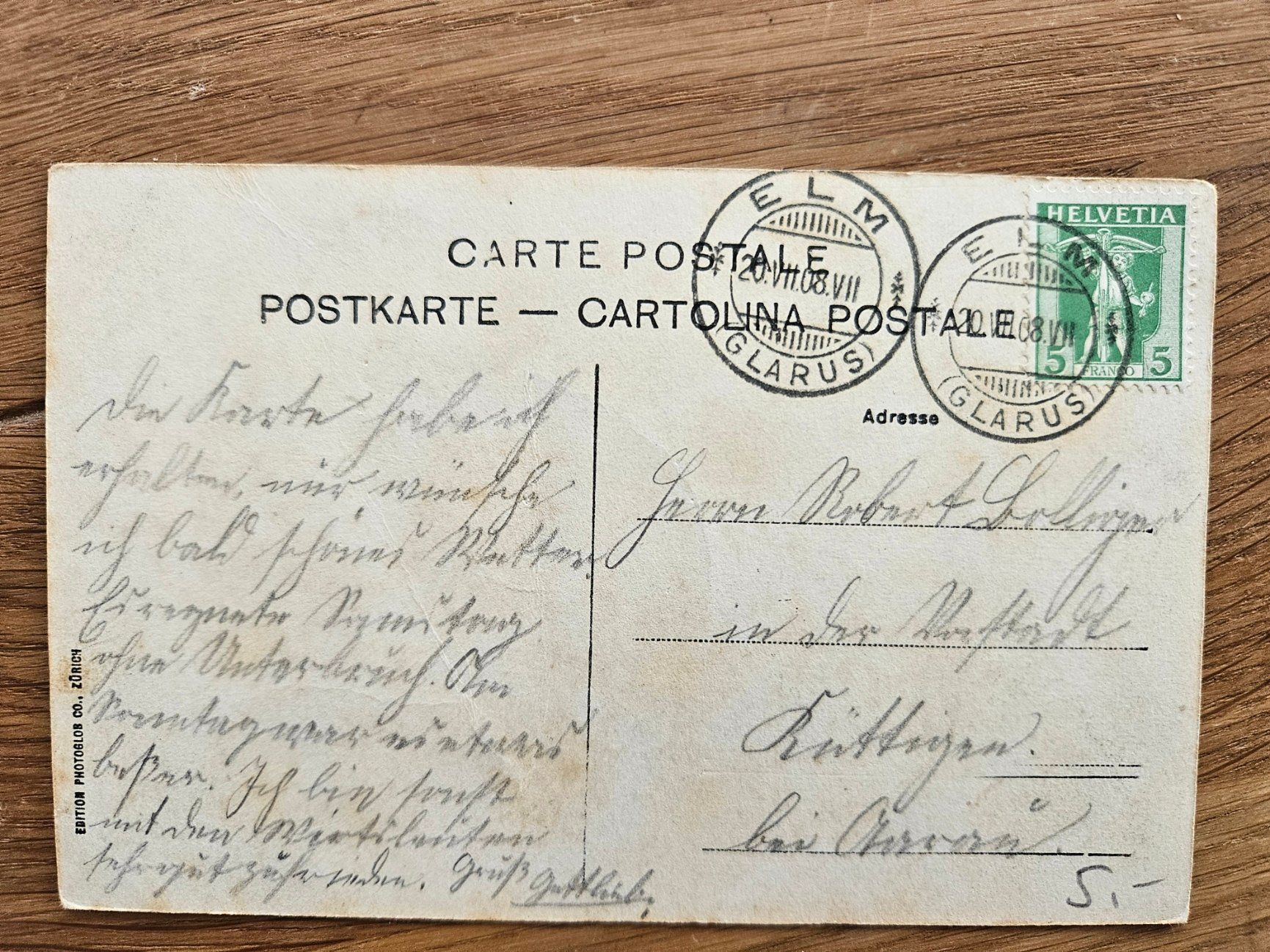 Cartoline postali: PK Elm GL 1908 Jahre ab nur 5.-- – Nuovo (secondo la descrizione) da Buttikon SZ venduto da Marcelr 1