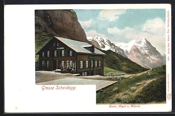 Cartoline postali: Grosse Scheidegg, Hotel, Eiger und Mönc – Usato da Berlin venduto da bartko-reher