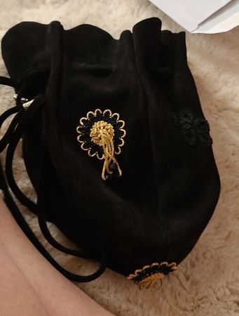 Handtasche Schwarz Sack :,) Wildleder mit Verzierung