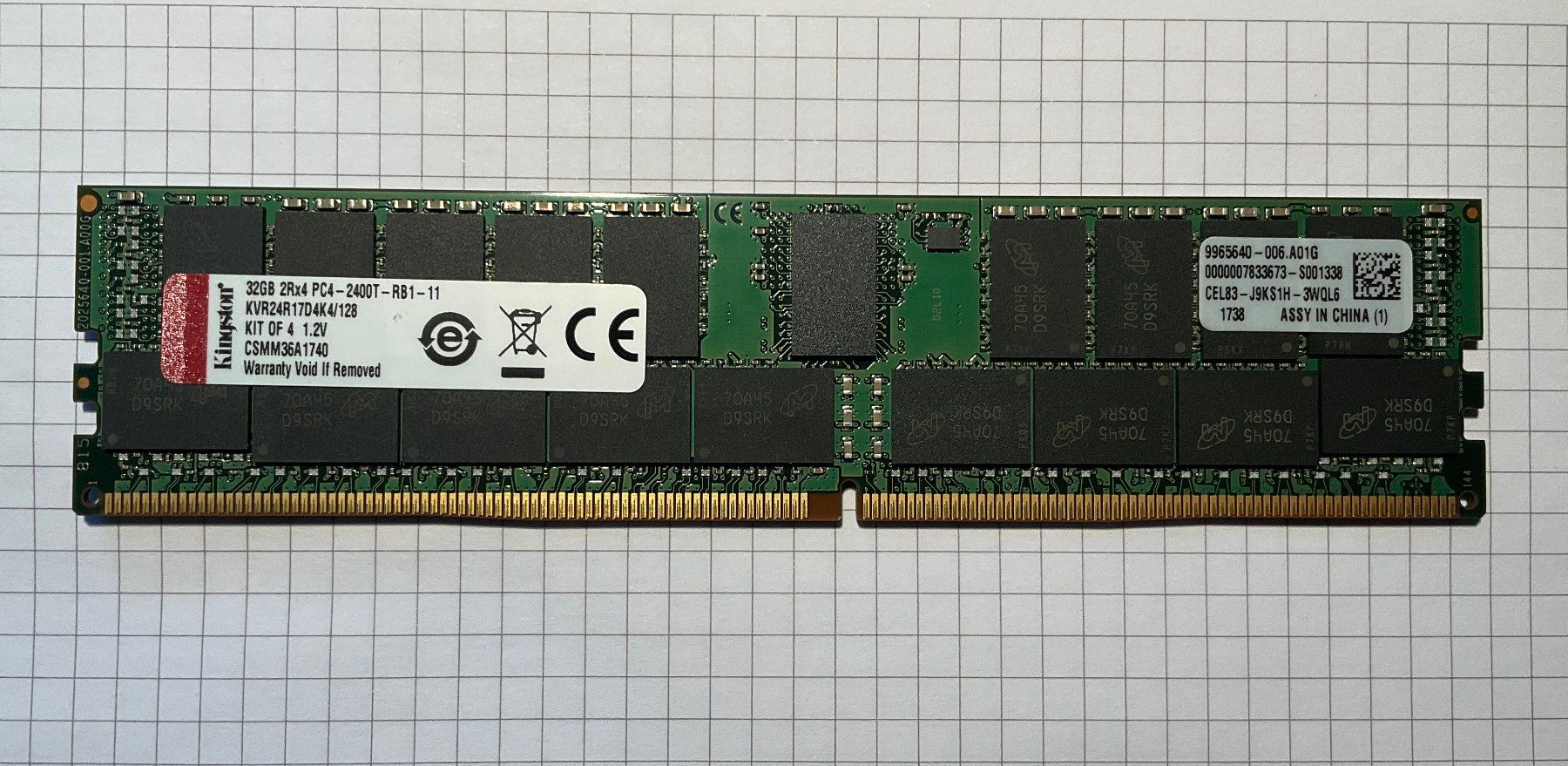 Kingston Memoria / RAM: 32GB Kingston DDR4 2400MHz ECC RAM – Usato da Seeberg venduto da stezubseb