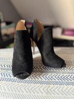 Schwarze Wildleder Peep-Toe Stiefeletten, Grösse 37