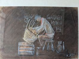 Gemälde Gouache Kreide signiert