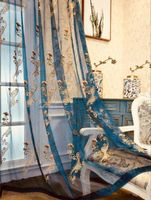 2 Tende decorative ricamate blu con passanti 150x250 cm