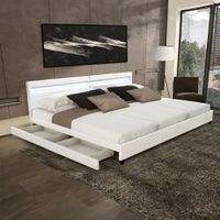 LED Familienbett NUBE mit Schubladen 270 x 200 cm - WEISS