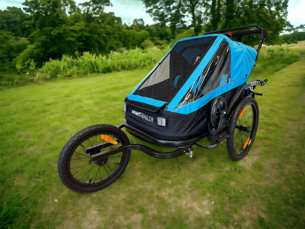 DEMA Anhänger Für Go-Kart – Blau, Max. 100 Kg Traglast, Mit Abnehmbaren Bordwänden & Luftbereifung