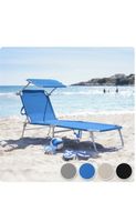 Chaise longue pliante couleur grise avec pare-soleil