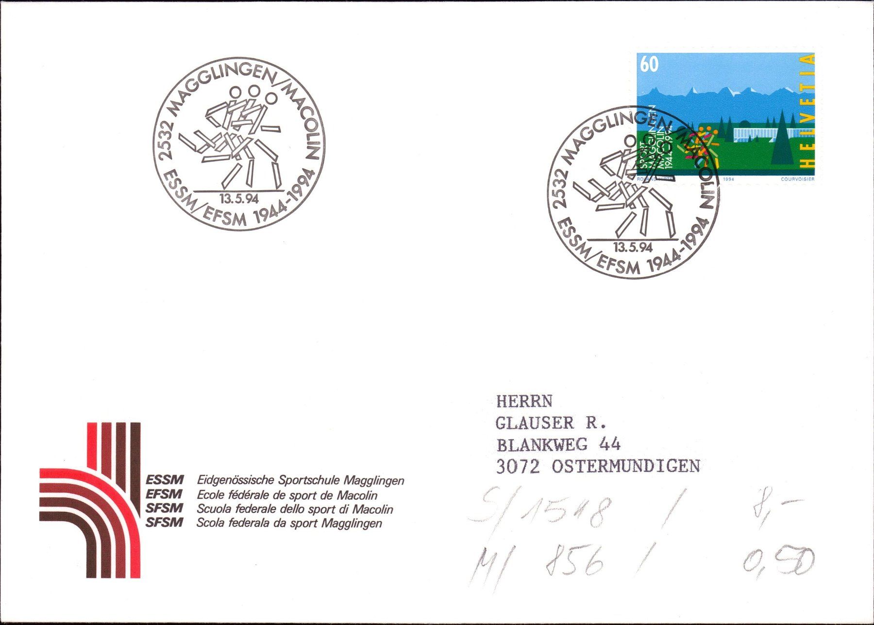 Alle Briefmarken: 1994 Brief Magglingen Sportschule – Gebraucht aus Eggersriet von stamp303