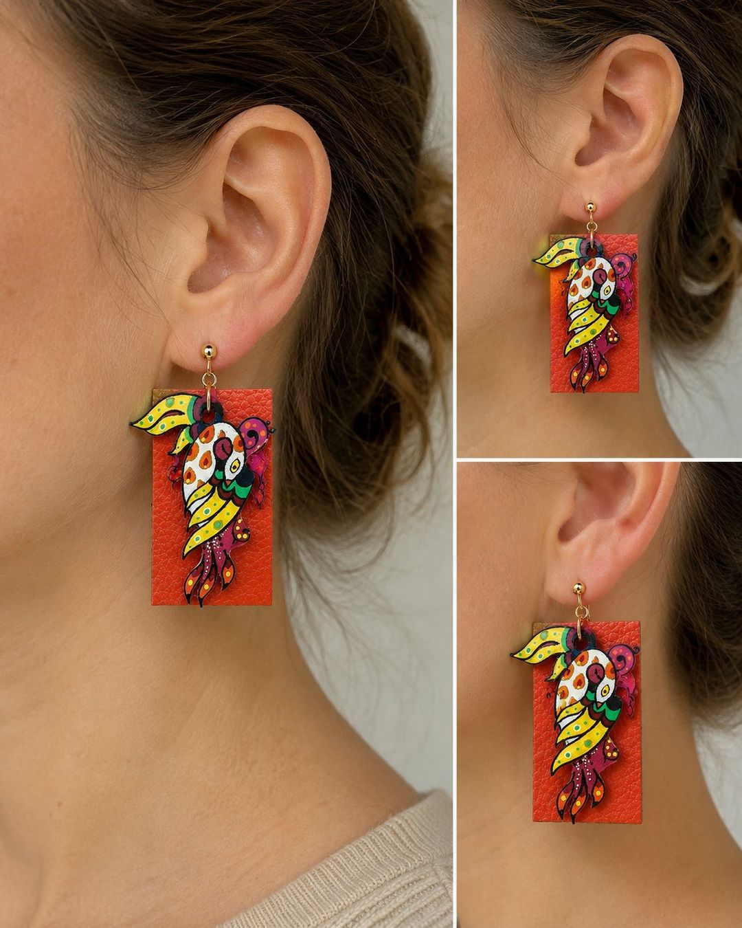 Orecchini pendenti & Orecchini a lobo: Boucles d'oreilles illustrées et peintes à la main – Nuovo (secondo la descrizione) da St-Saphorin-Morges venduto da chl_s5rr 1