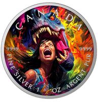 Dino Attack 2025 Maple Leaf 1oz SILBER -COLOR-EDITION /OVP.