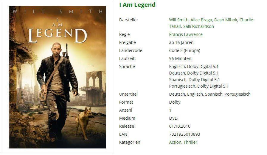 Tutti i DVDs: I Am Legend - DVD – Usato da Buchrain venduto da Sssschaller