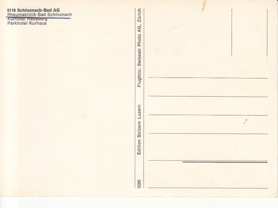Cartoline postali: Schinznach-Bad ca. 1980 – Usato da Bürglen TG venduto da StampGraf 1