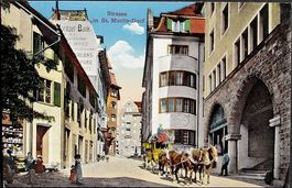 ST. MORITZ-DORF Strasse Bank Hotel Albana Postkutsche animée
