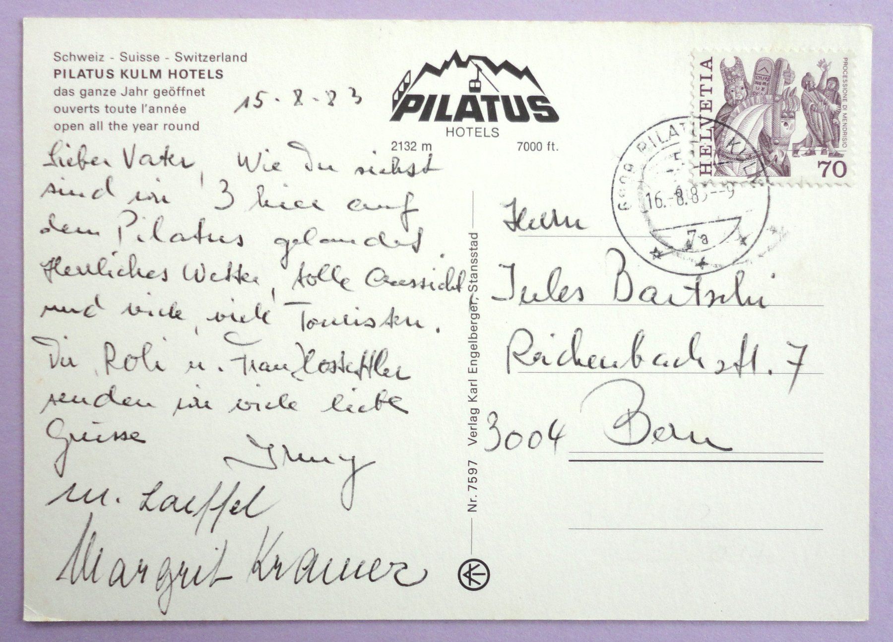 Cartoline postali: Pilatus Kulm Hotels – Usato da Fétigny venduto da Billy2miny 1