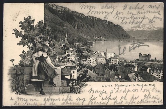 Cartoline postali: Montreux, Teilansicht mit Dent du Midi,  – Usato da Berlin venduto da bartko-reher