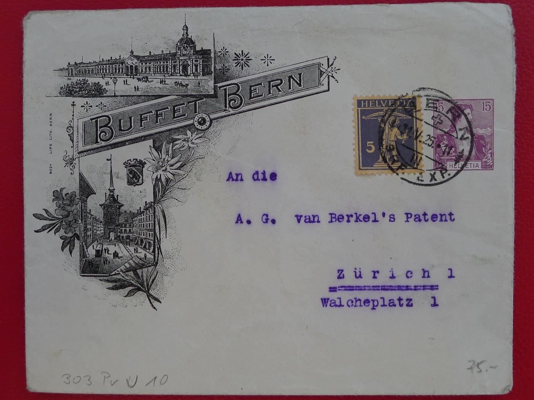 Tutti i francobolli: 1925: Ganzsache mit Illustration "BUFFET BERN" gelaufen – Usato da Sursee venduto da Luzernerraute