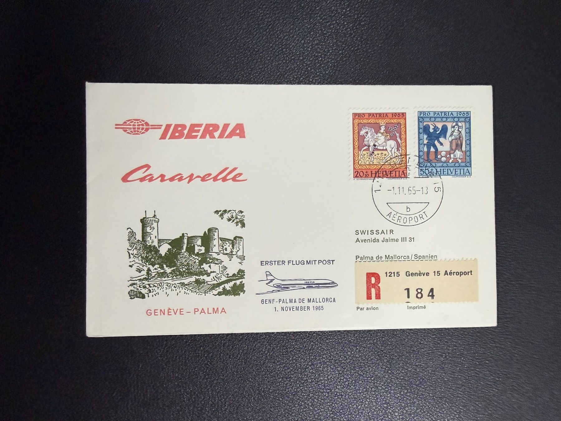 Tutti i francobolli: Iberia Erstflugbrief Genf - Palma 1965 – Usato da oberrüti venduto da jeanmei