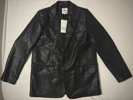 Zara Faux Leather Blazer Black New With Tags Size M