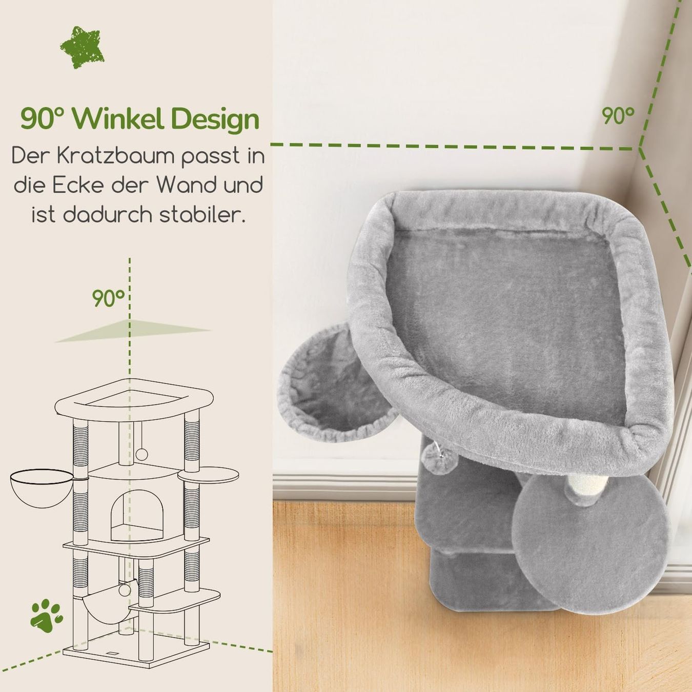 Tiragraffi: Katze Katzenbaum Kratzbaum Kletterbaum Katzenturm 130cm Grau – Nuovo e nell'imballaggio originale da Wittenbach venduto da VELARO 6