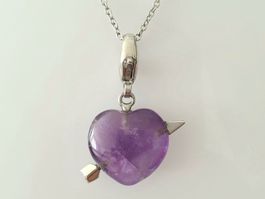 Charm Silber 925 "Herz mit Natur-Amethyst-Stein - Neu