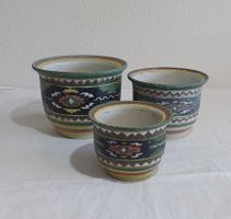 3 farbige Blumentöpfe / Übertöpfe