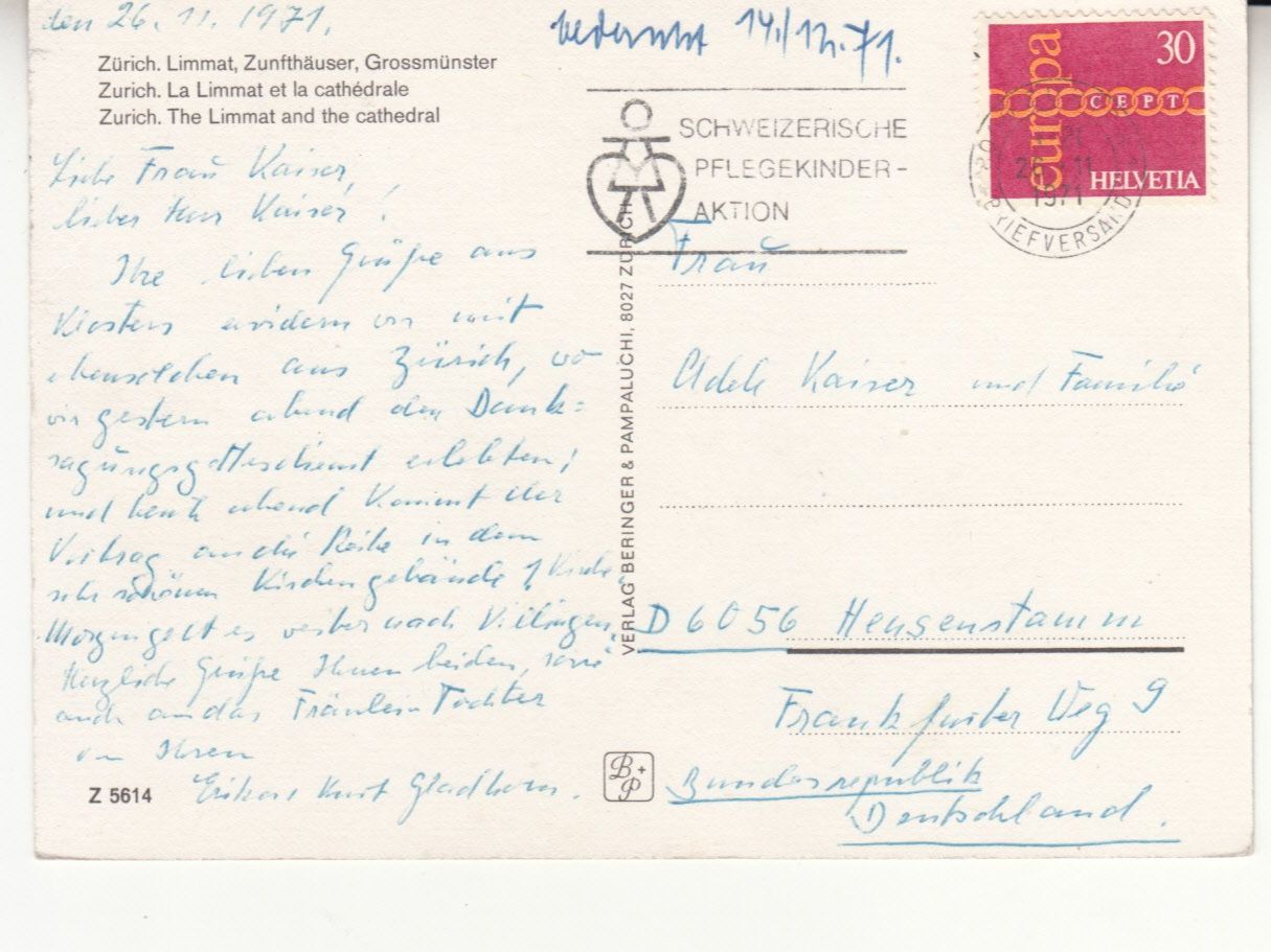Cartoline postali: Zürich 1971 – Usato da Bürglen TG venduto da StampGraf 1