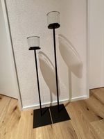 2er Set Kerzenständer Metall Glas Steh-Leuchter, schwarz