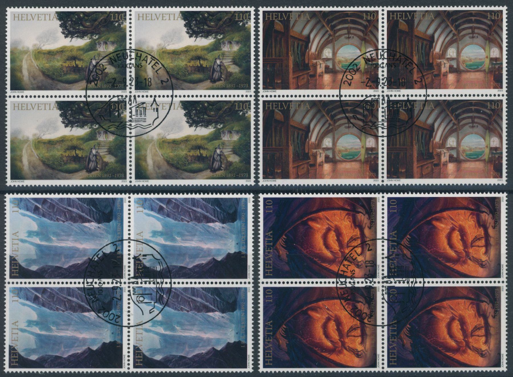 Alle Briefmarken: 2023 - Tolkien - Viererblock - Ersttag Stempel ET – Gebraucht aus Schindellegi von leecollect