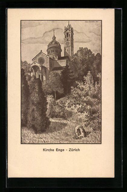 Cartoline postali: Zürich, Blick zur Kirche Enge – Usato da Berlin venduto da bartko-reher