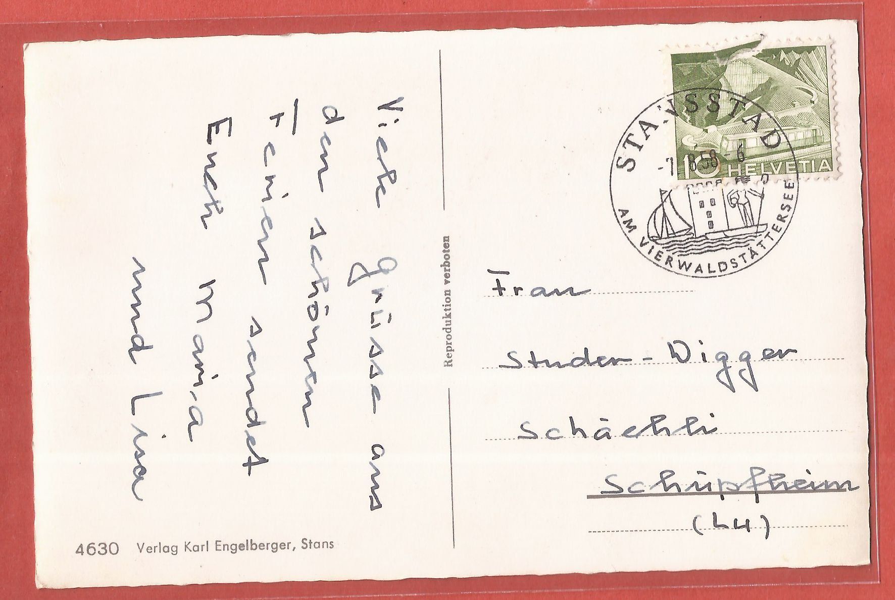 Cartoline postali: Stansstad - Fotokarte 1958 – Usato da Fislisbach venduto da Porano 1