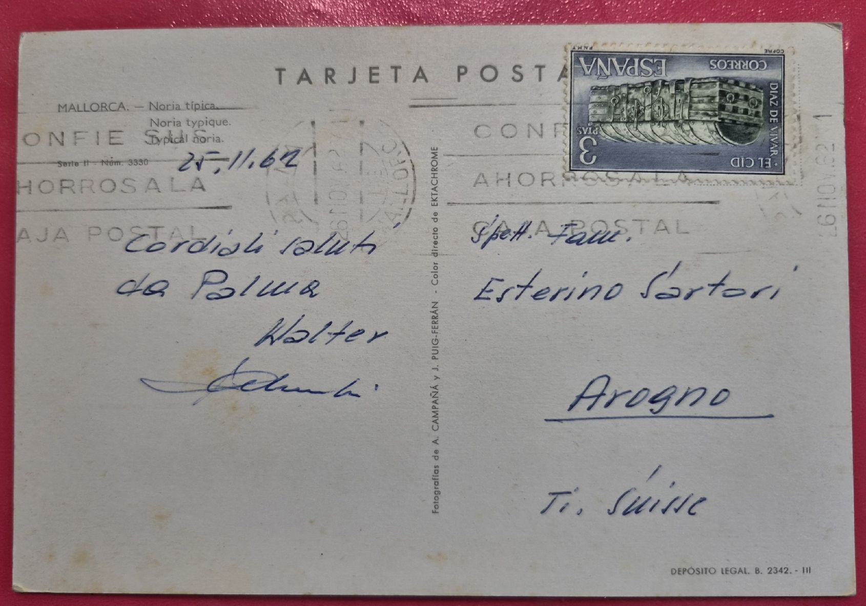 Cartoline postali: Mallorca Noria tipica 1962 – Usato da Melchnau venduto da Arthurius 1