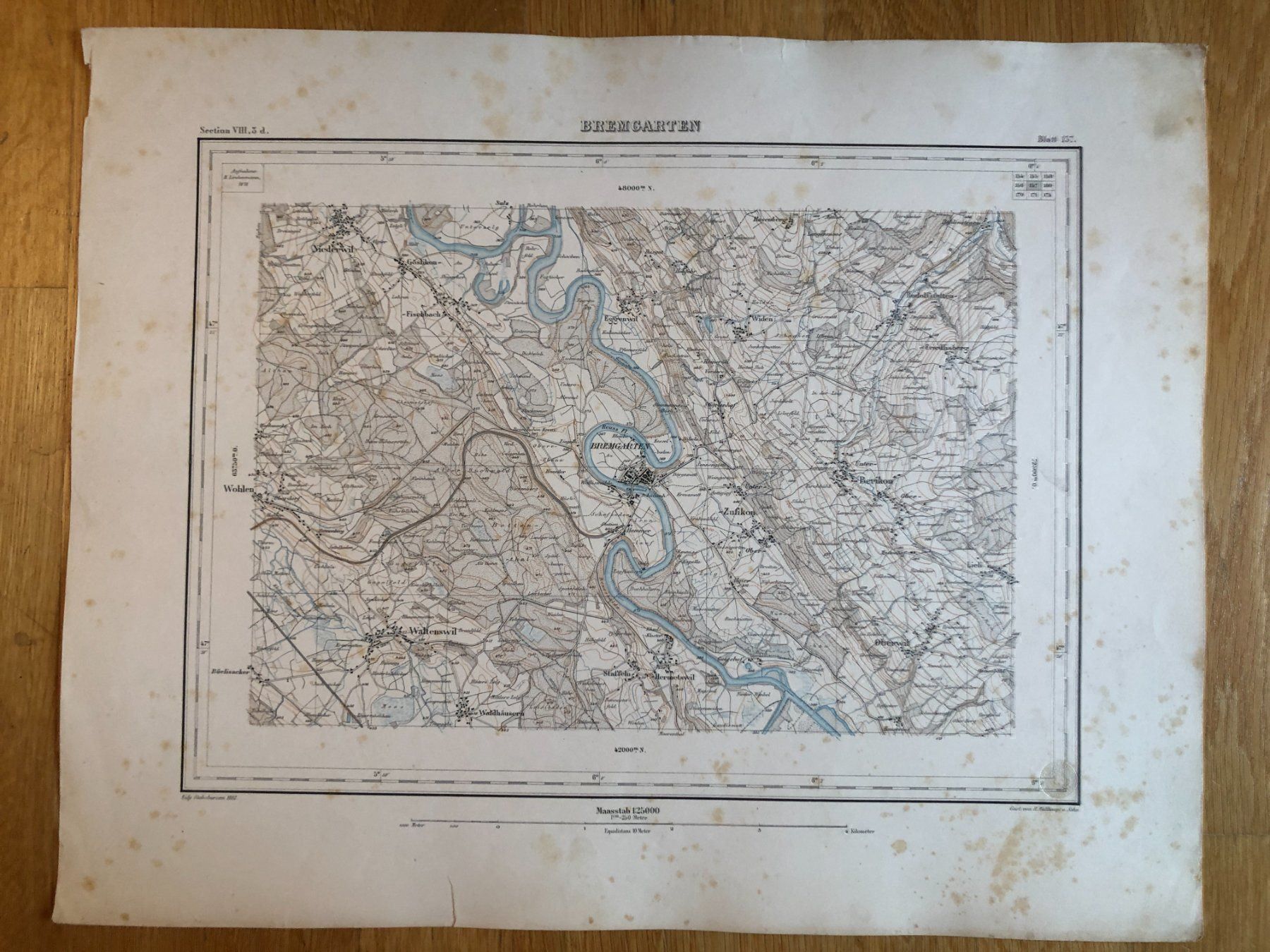 Landkarten & Atlanten: Siegfriedatlas Bl. 157: Bremgarten 1882 – Gebraucht aus Zürich von allp