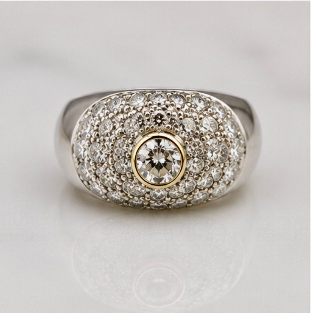 Ringe: Wunderschöner Diamantring mit einem zentralen Diamanten – Gebraucht aus Genève von Mycollection