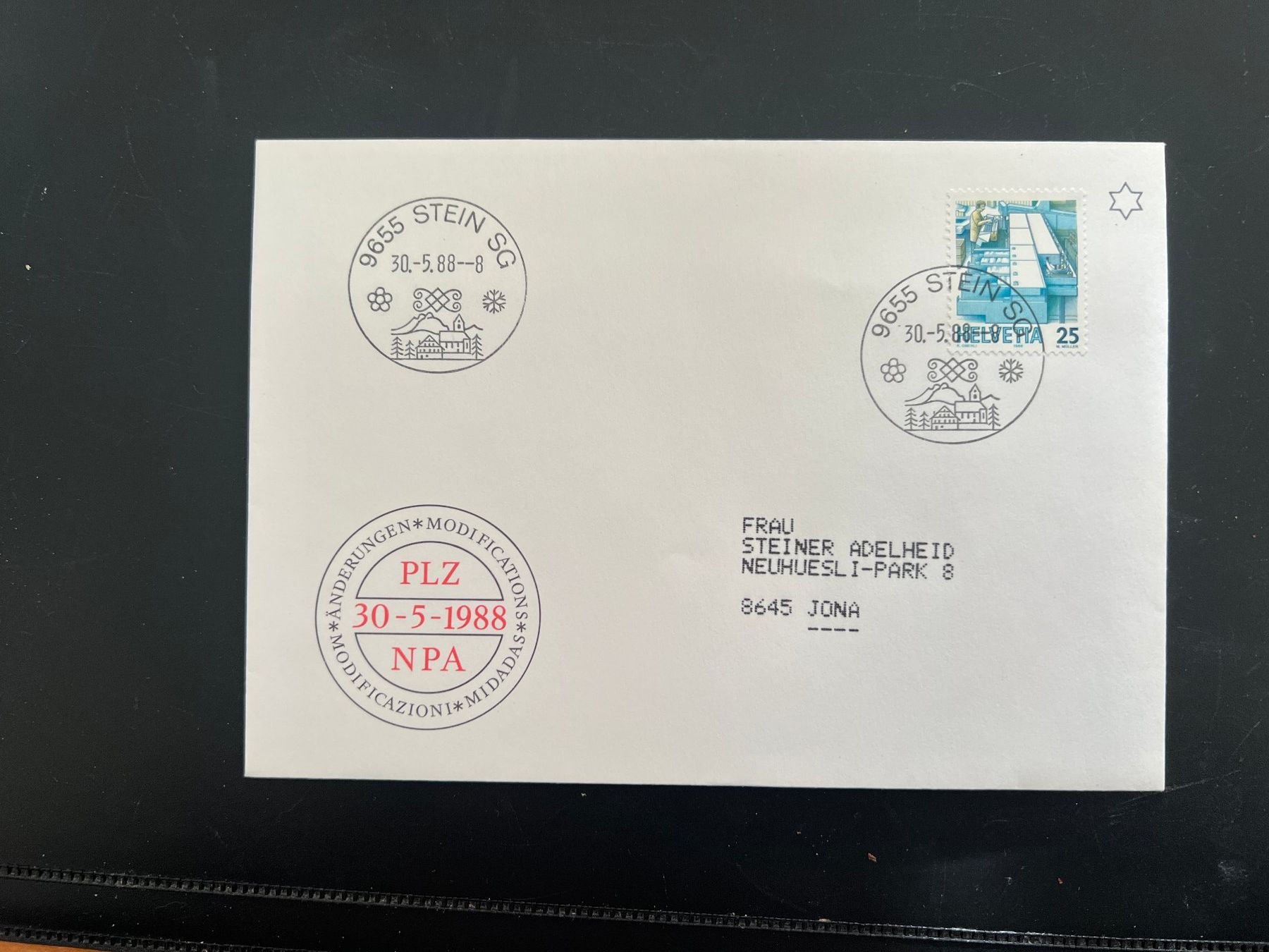 Tutti i francobolli: Stein  Erstagbrief-Werbe-Stempel  (M964) – Usato da Hinwil venduto da Sidi4