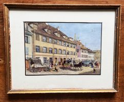 Stich Druck Ernauerhof a.St.Alban-Graben Basel gerahmt, Glas