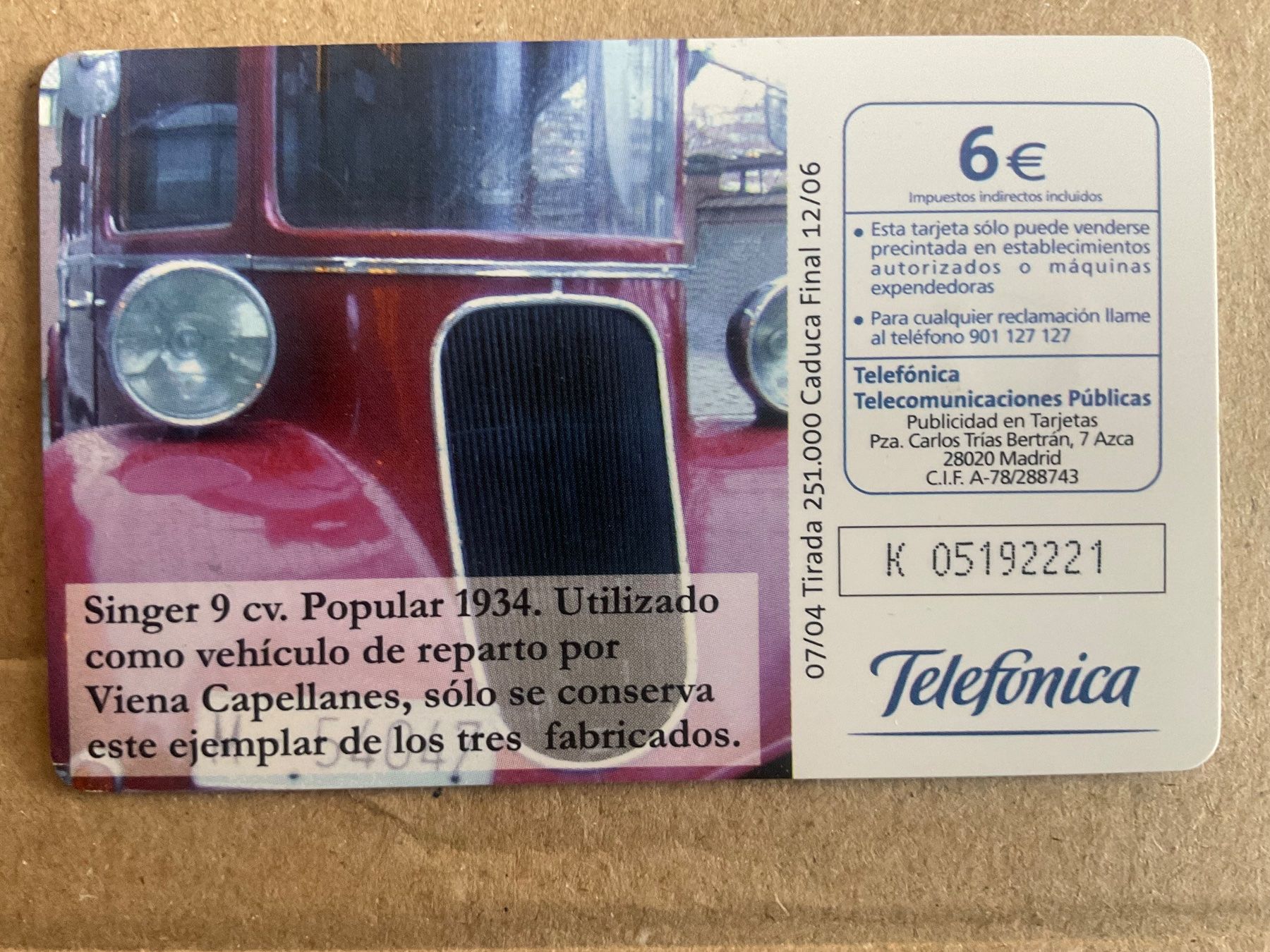Cartes de téléphone: Telefonkarte Spanien. Oldtimer Auto 1934 – D'occasion à Zürich par Tolima194 1